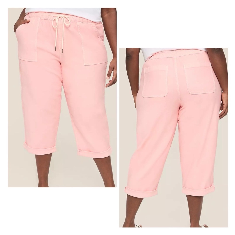 Lane Bryant Size 18 Pull-On High-Rise Knit Denim Capri Pink Peach NWT$79.95